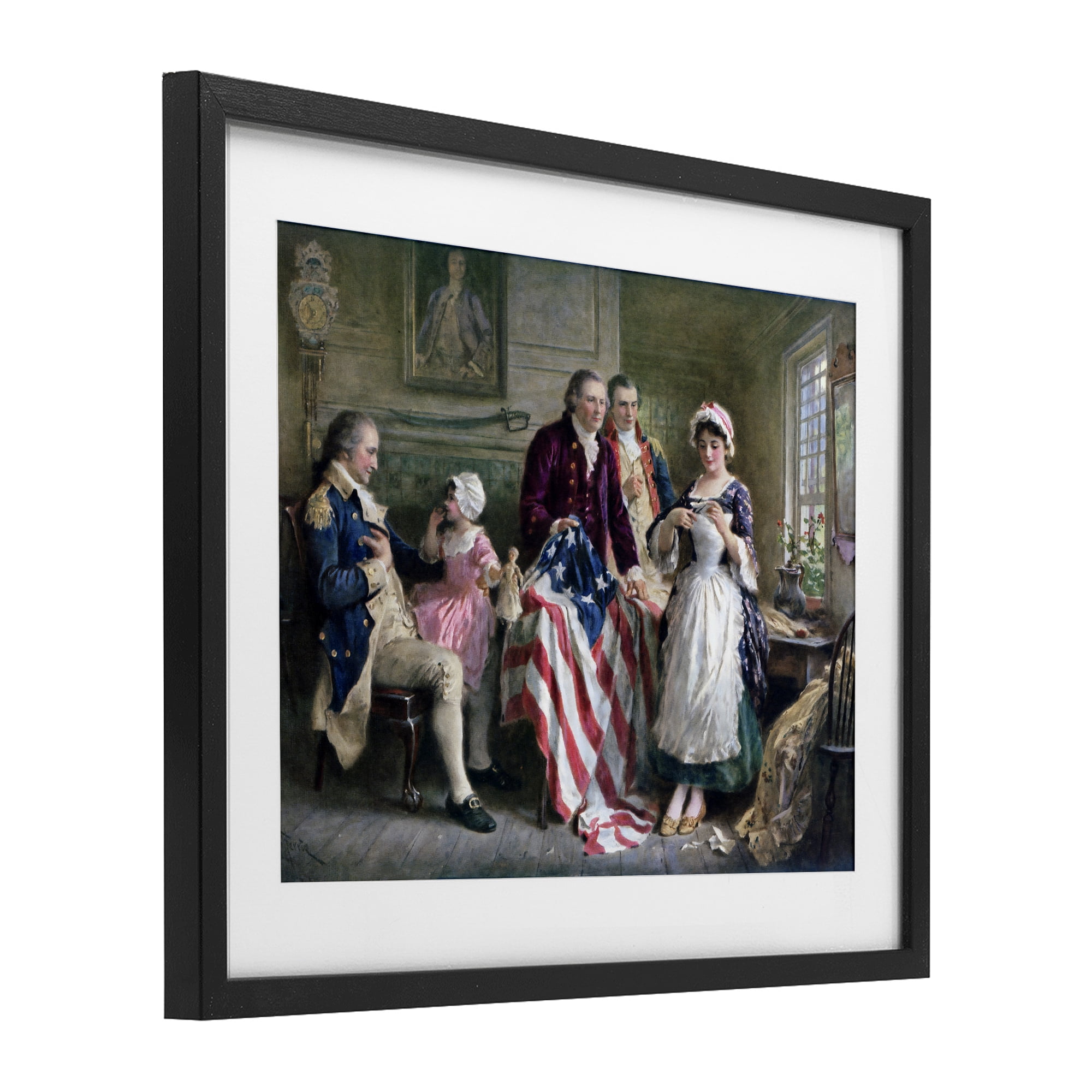 Historical Betsy Ross Black Framed Print Under Glass, design by Arlington Prints