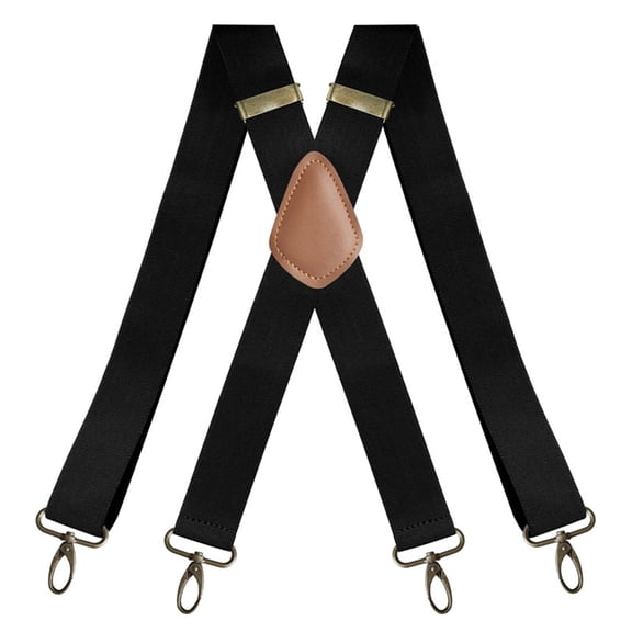 MOJOGO X Back Adjustable Suspenders for Men Elastic Braces Heavy Duty Work Suspenders with 4 Loop Black Free Size