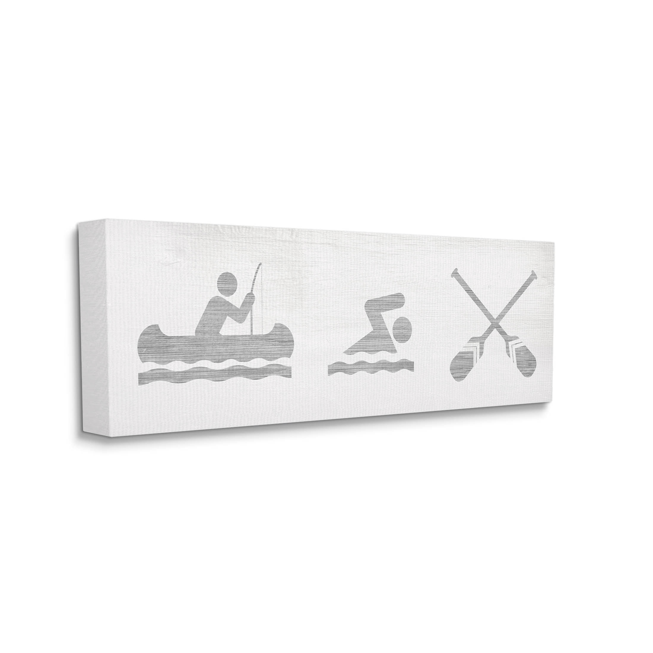 Canoe Swimming Lake Sign Typography Graphic Art Gallery Wrapped Canvas Print Wall Art