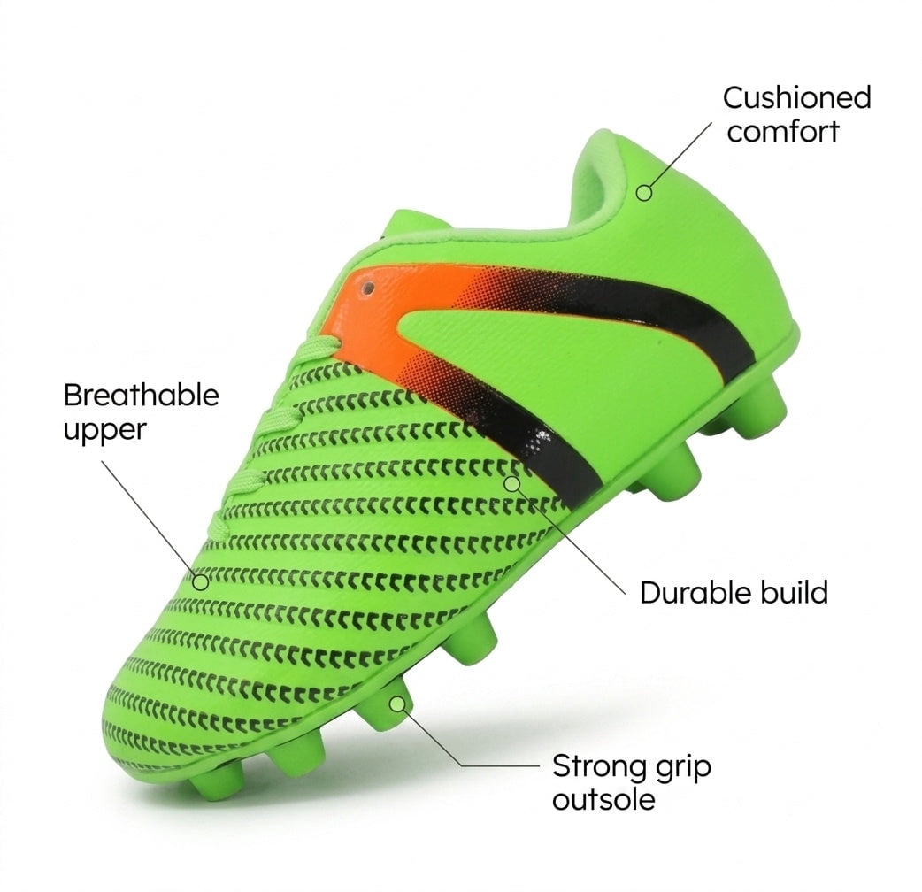 Vizari USA Impact Firm Ground Soccer Cleats for Kids – Comfortable, Lightweight, and Durable Shoes for Toddlers, Little Kids, and Big Kids - Green/Orange, 4