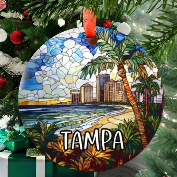 Tampa Florida Christmas Ornament, Ceramic/Acrylic - Tampa Florida City Travel Souvenir, Holiday Tree Decoration, Vacation Keepsake 2025, Gift for Travel Lovers, 2025 Edition