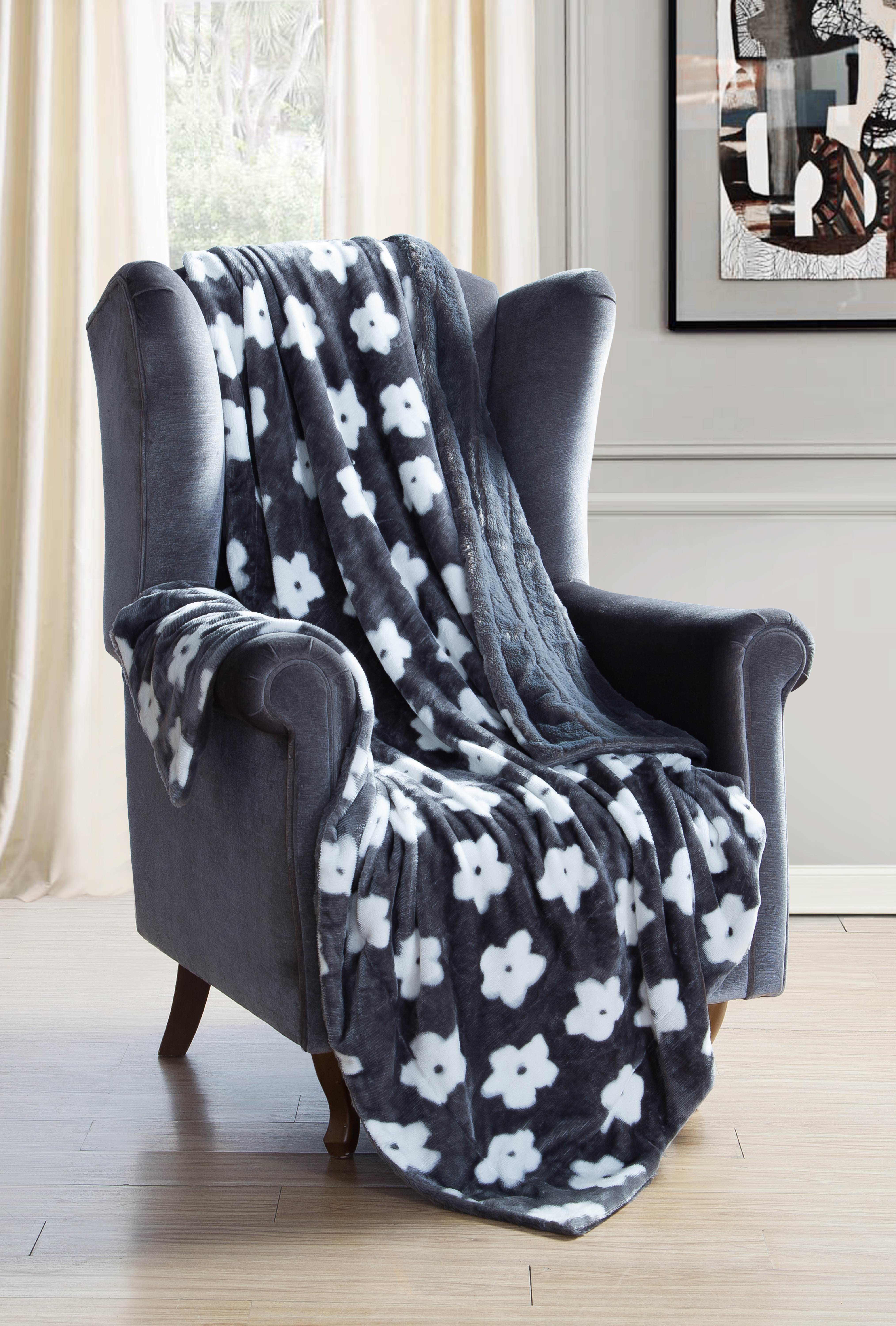 Lynnia Floral Print Sherpa Fleeced Throw Blanket