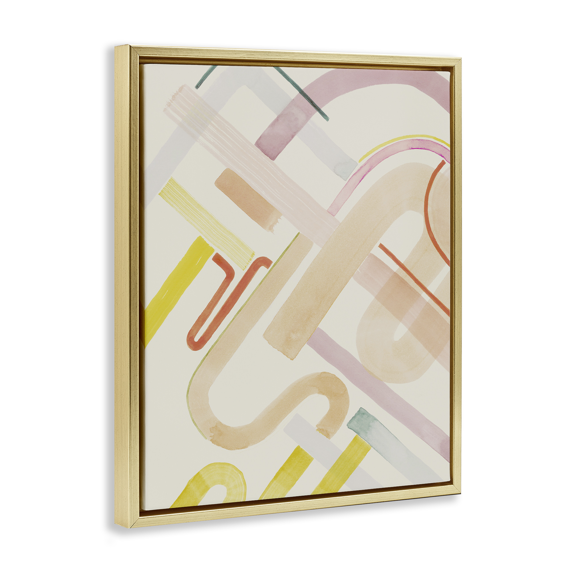 Stupell Industries Curved Forms Collage Abstract Painting Gold Floater Framed Canvas Art Print Wall Art, 17 x 21