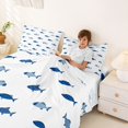 thumbnail image 3 of Castle Fairy Minimal Two-Tone Blue Fish King Sheets 4pcs,Small Scale Monochrome Aquatic Repeat Tile Bedding,Navy White,1 Fitted Sheet,1 Flat Sheet and 2 Pillowcases, 3 of 6