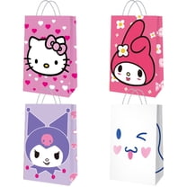 12 cute party gift bags, 4 patterns double-sided printed candy gift bags, cartoon pink children's birthday party supplies