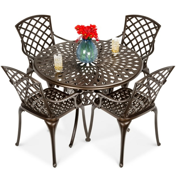 Best Choice Products 5-Piece All-Weather Cast Aluminum Patio Dining Set with Chairs, Umbrella 