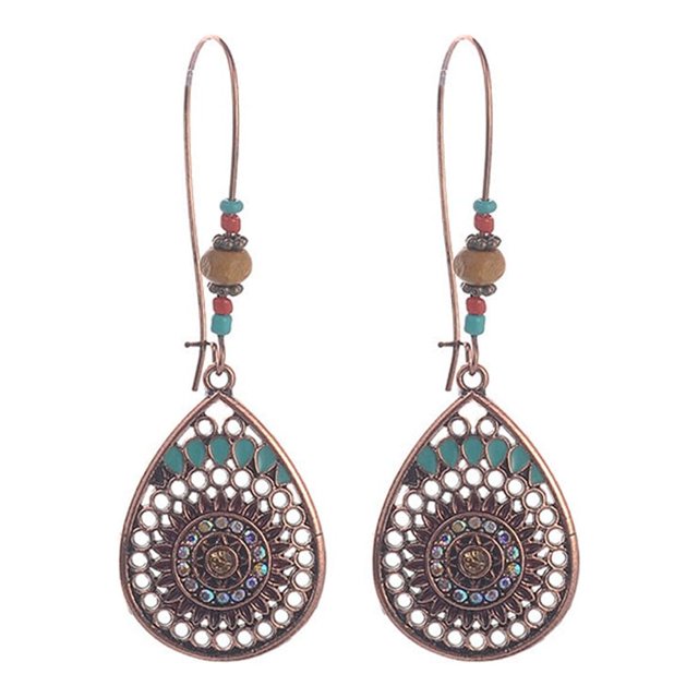 Pendientes de la gota de agua de aleación de estilo nacional en forma de hueco pendientes largos de Bohemia