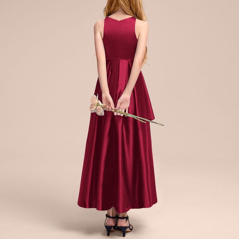 wine junior bridesmaid dresses A Line V Back Chiffon Lace Junior Bridesmaid Dress