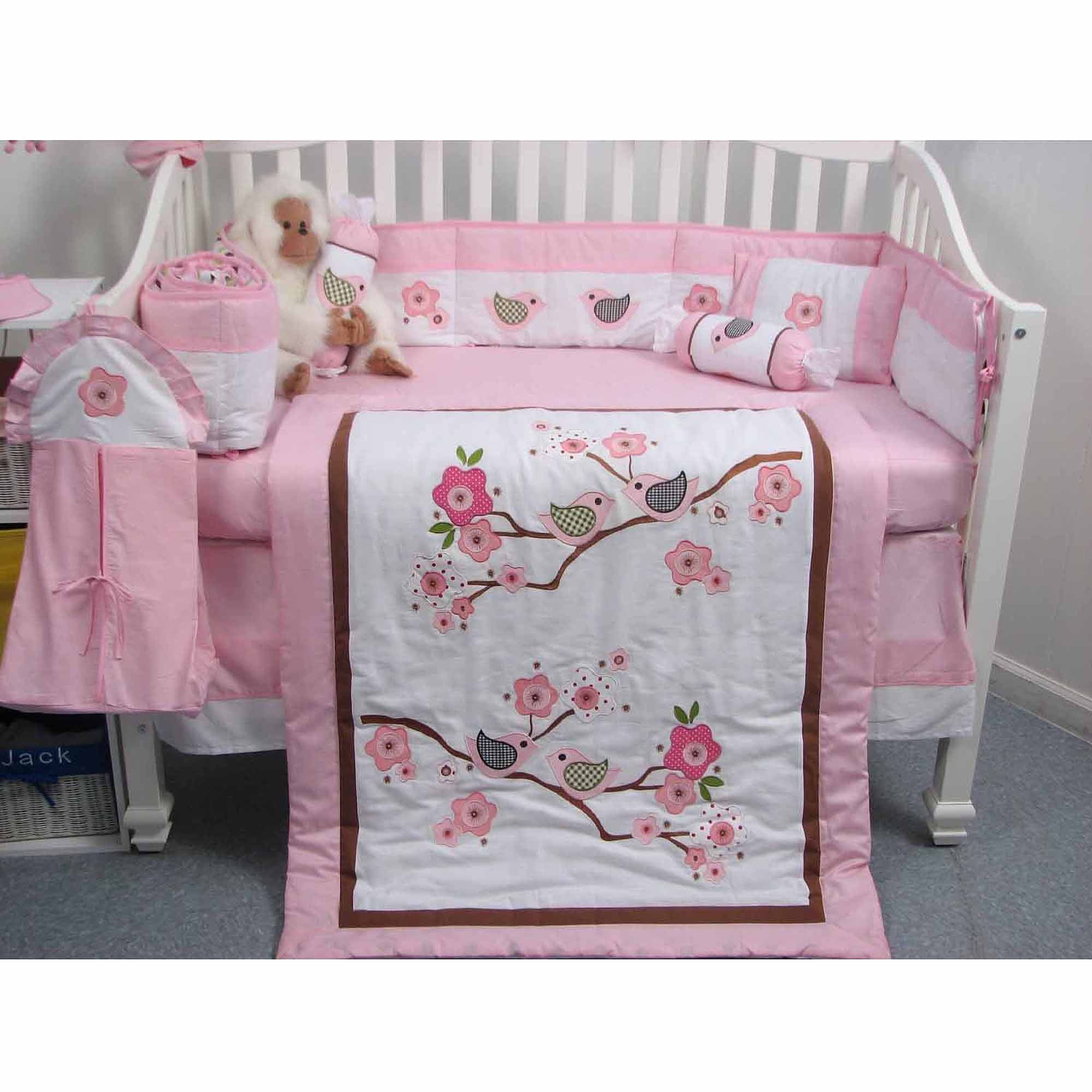 SoHo Pink Cherry Tree Baby Crib Nursery Bedding Set 4 pcs 4 pcs Diaper Bag set 