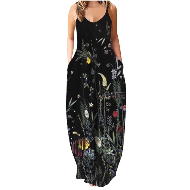 Robe Grande Taille pour Femmes Boho Sans Manches Longues Maxi Robes d'Été Robe de Plage Décontractée