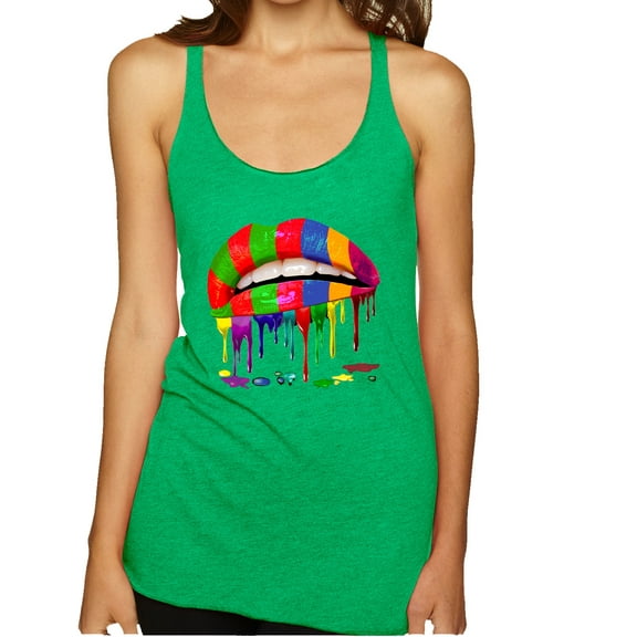 Wild Bobby, Colorful Painted Lip, Streetwear, Women Tri-Blend Racerback Tank Top, Envy, Medium