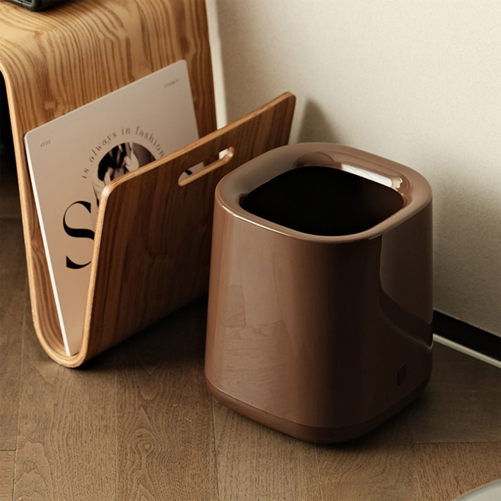 AuroraX Kitchen Trash Can 4.8 Gallon Bedroom Square Touchless Bathroom Office Trash Can -Brown