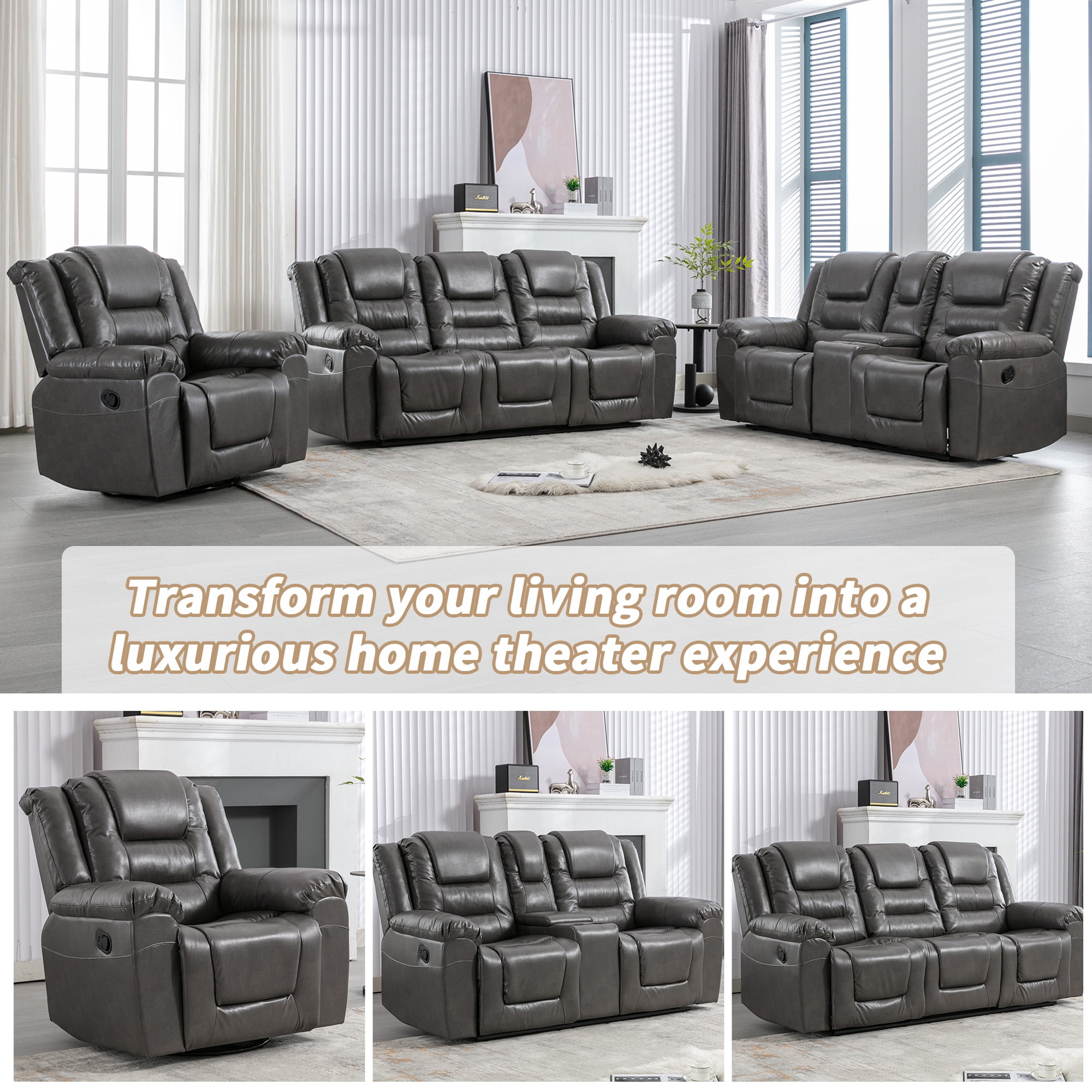 Euroco 360°Swivel and Rocking Home Theater Recliner Manual Recliner Chair with Wide Armrest for Living Room,Bedroom, Grey