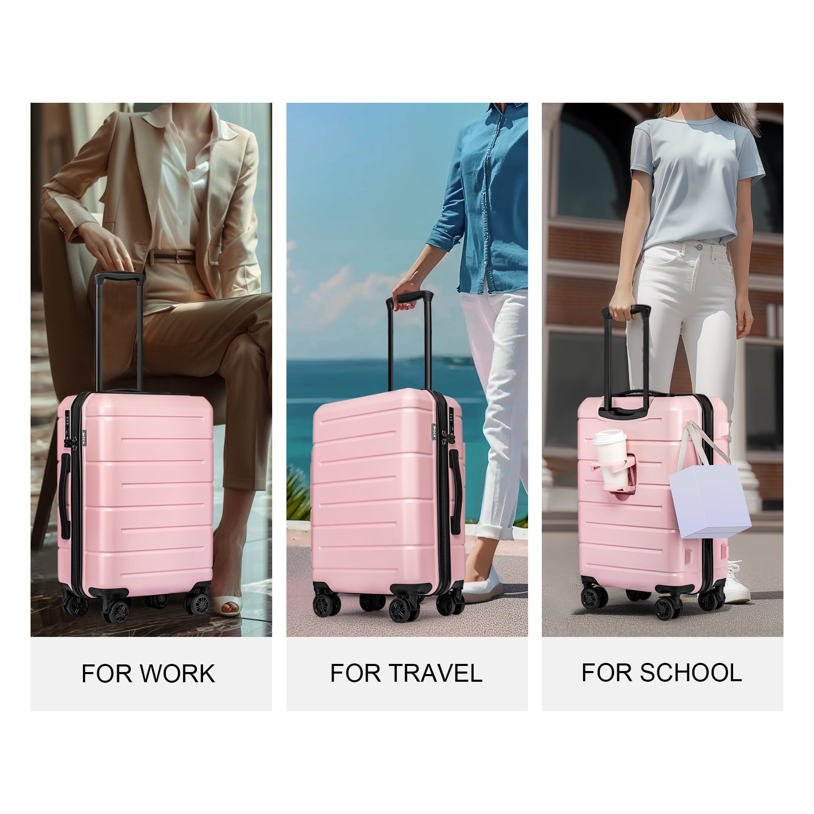 3 Piece Hardside Carry On Luggage Sets TSA Lock Spinner Wheels 22"26"30" Suitcase with Cup Holder