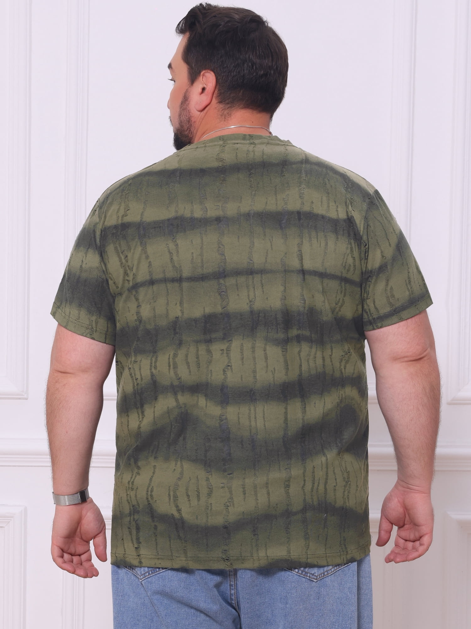 DARING DIVA Men's Big Tall Tie-Dye Crew Neck Short Sleeve T-Shirts 3XL Olive Green