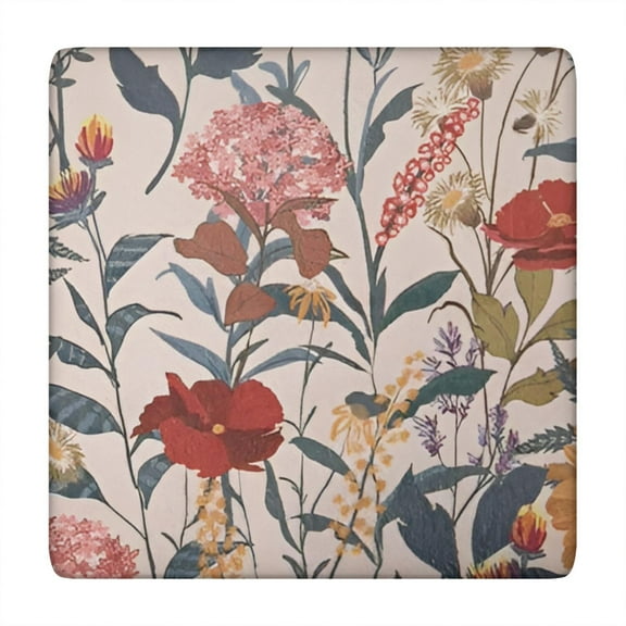 Waterproof Floral Tablecloth with Elastic Edge, Reusable Polyester for Indoor or Outdoor Square Tables, 34x34 Inch