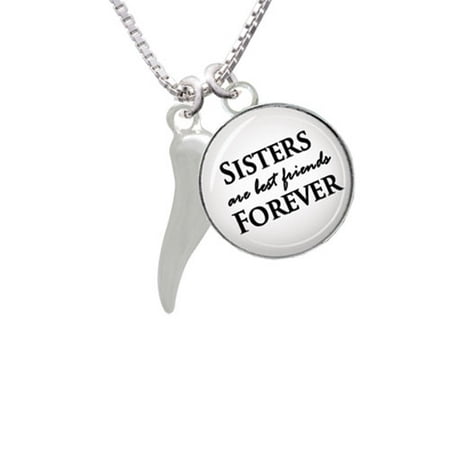 Good Luck Italian Horn Sisters are Best Friends Forever Glass Dome Necklace,