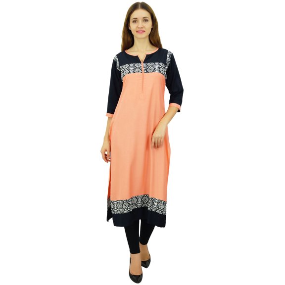 Phagun Ethnic Designer Kurti Bollywood Peach Kurta Womens Casual Tunic Dress-26