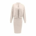 thumbnail image 6 of Letdown Womens 2 Piece Casual Outfit 2025 2026 Square Neckline Sleeveless Bodycon Midi Dress with Back Slit and Jacket Set (Khaki, S), 6 of 7