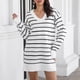thumbnail image 3 of Vestido A Rayas De Manga Larga Con Cuello En V Tejido Suelto Mini Suéter Casual Vestido De Mujer Blanco Y Negro Rayas Negras L, 3 of 6