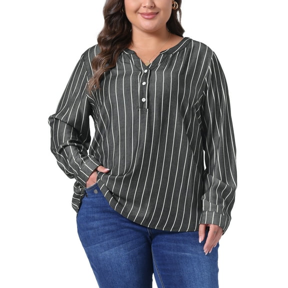 Agnes Orinda Plus Size Shirts for Women Long Sleeve Button Down Shirt Tops Blouse 4X Black