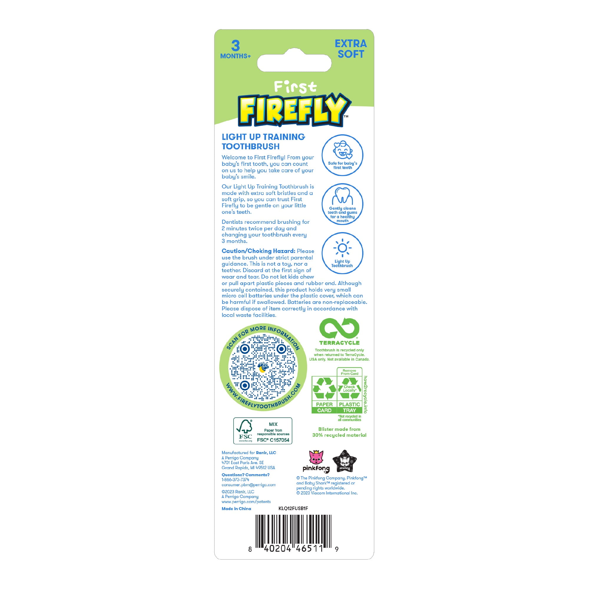 First Firefly Training Light Up Toothbrush, Baby Shark, 1 Count