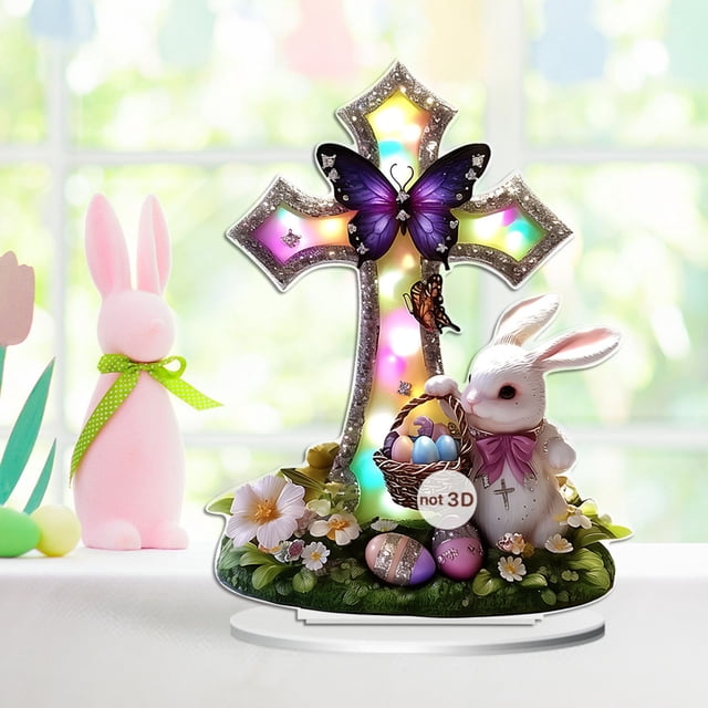 Xihbxyly Adorno de Huevos y Conejos, Diseño Acrílico Caprichoso, Decoración de Escritorio Plana, Ligero y Fácil de Exhibir, Perfecto para Pascua o Fiestas Navideñas, Idea de Regalo Encantadora, Juego
