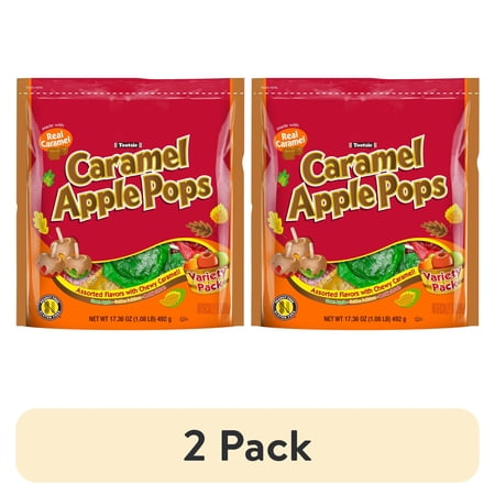 (2 pack) Tootsie Caramel Apple Pops, Caramel Coated Assorted Apple Lollipops, Individually Wrapped, 17.36 oz