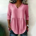 thumbnail image 3 of Tbopshirt Womens Blouses Summer Tops for Women Stripe Round Neck Three Quarter Sleeve 3/4 Sleeve T-shirt Loose,Red, 3 of 6