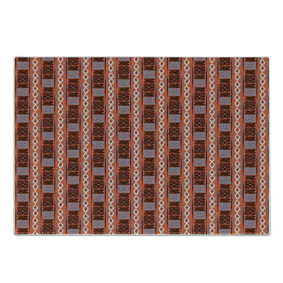 Tribal Cutting Board, Warm Colored Background with Culture Rhombuses Lines and Swirls Illustration, Decorative Tempered Glass Cutting and Serving Board, Small Size, Multicolor, by Ambesonne