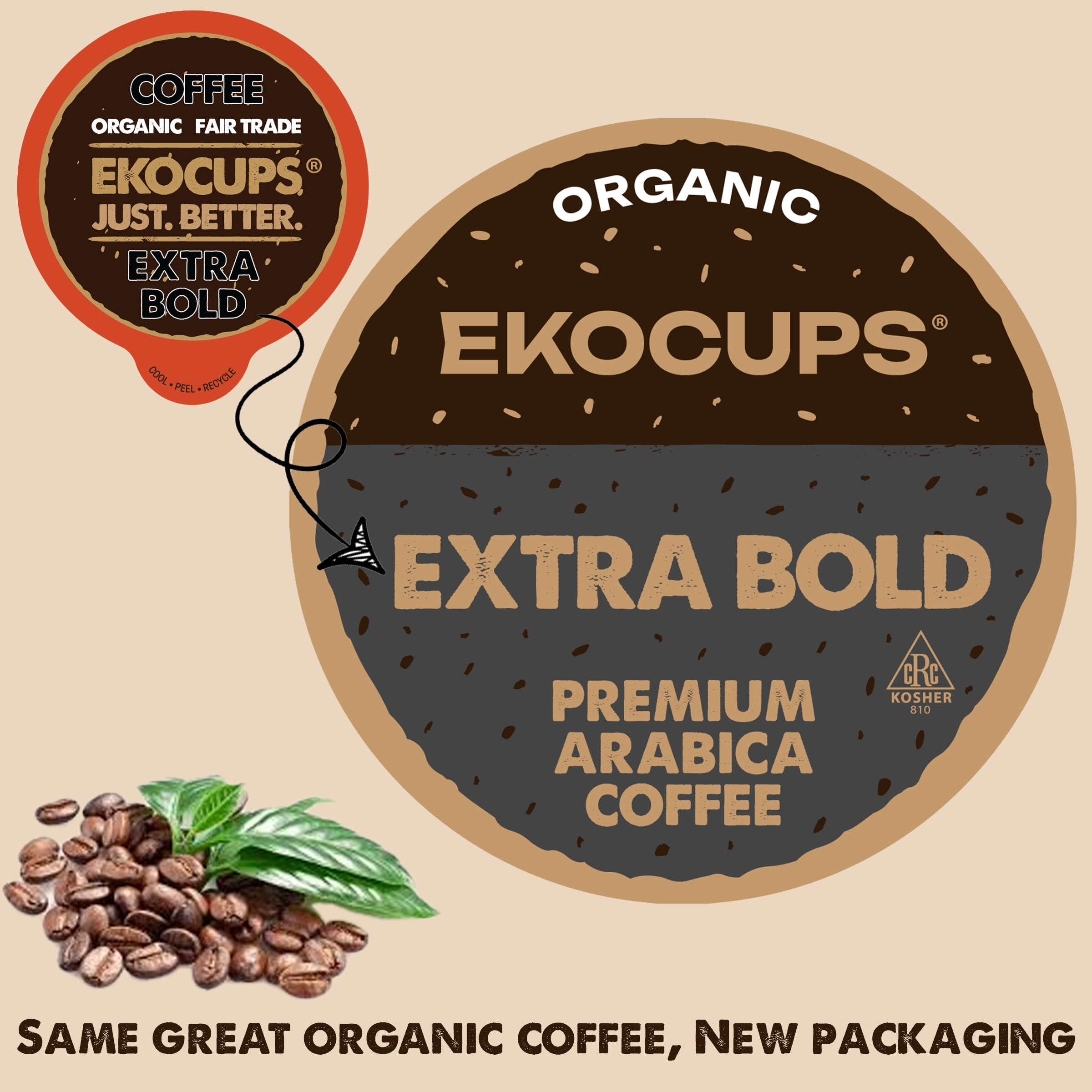 EKOCUPS Organic Extra Bold Coffee Pods Medium Roast 40 Count for Keurig K Cups Machines