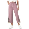 thumbnail image 7 of Lovskoo Womens Wide Leg Cropped Pants Cotton Linen Elastic High Waisted Palazzo Pants with Pockets Pink, 7 of 7