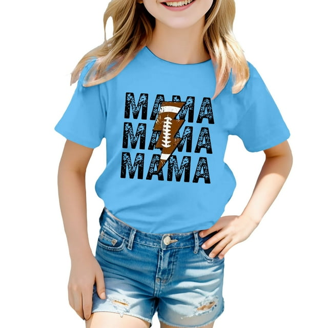 T-Shirts pour Enfants Filles Mode Été Décontracté Imprimé Col Rond Manches Courtes Coupe Ample Chemises Enfants Blouses Hauts 5-6 T
