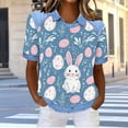 thumbnail image 6 of Easter T-Shirt for Women Artistic Rabbit with Floral Egg Print Short Sleeve Raglan Neck Loose Fit Festive Graphic Holiday Top, 6 of 6