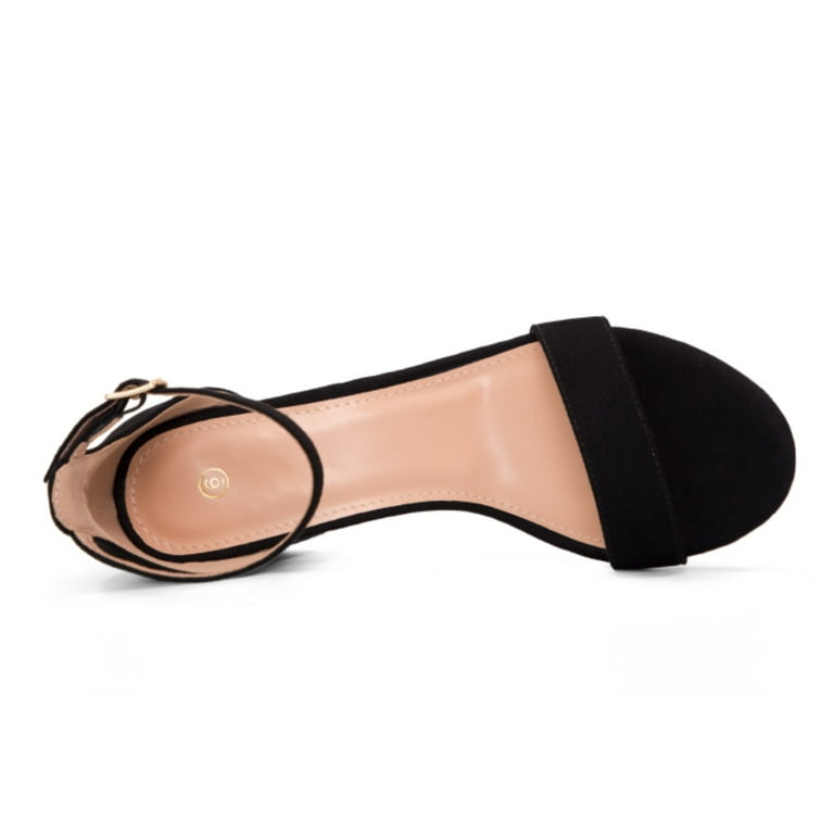 Pennysue Women's Chunky Low Heels Sandals Black Suede Ankle Strap