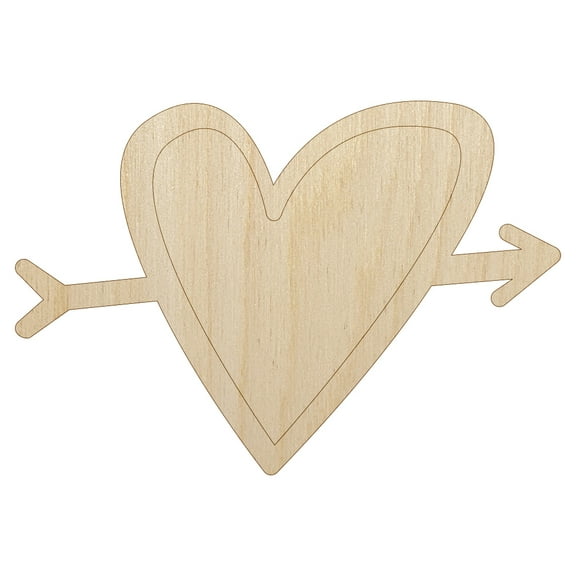 Heart Outline with Arrow Wood Shape Unfinished Piece Cutout Craft DIY Projects - 4.70 Inch Size - 1/8 Inch Thick
