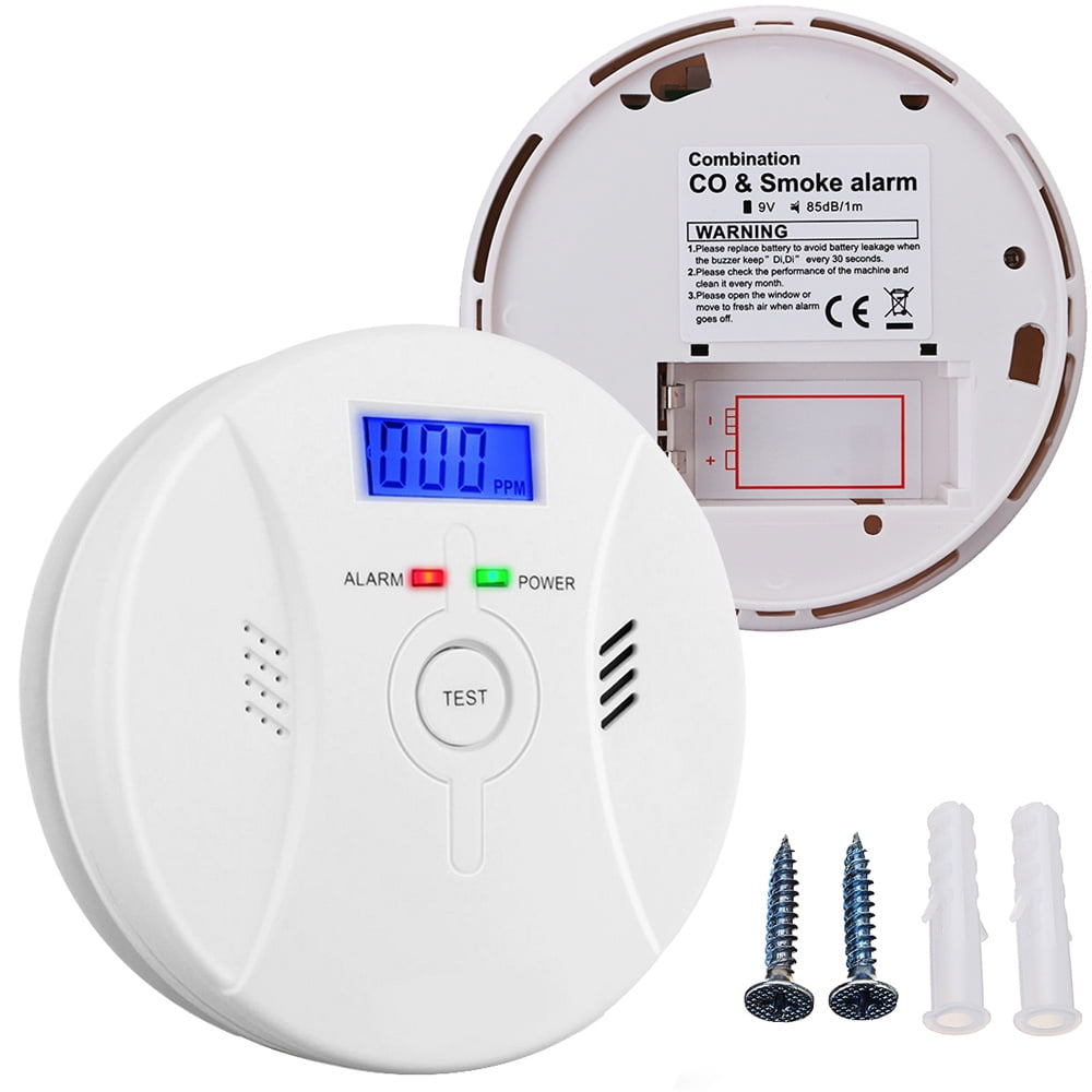 2 In 1 Carbon Monoxide&Smoke Alarm Smoke Fire Sensor Alarm CO Carbon Monoxide Detector Sound Combo Sensor Tester Battery Operated for Home