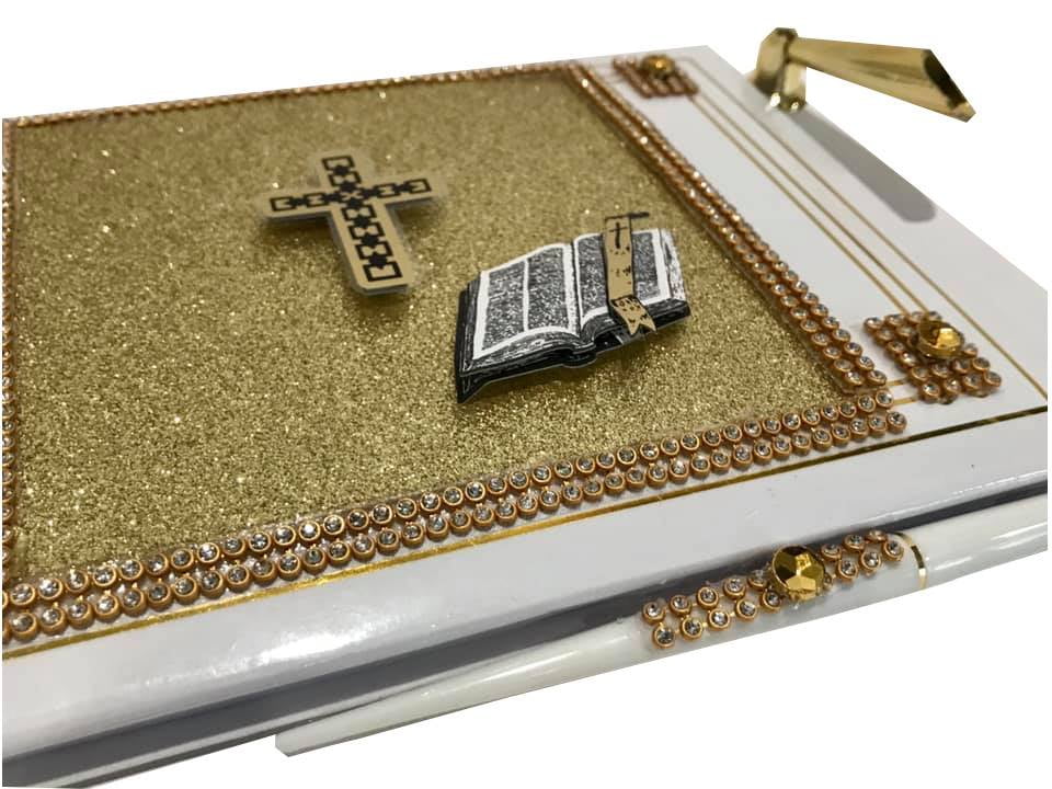 First Communion Christening Religious Signature Guest Book with Cross and Bible 