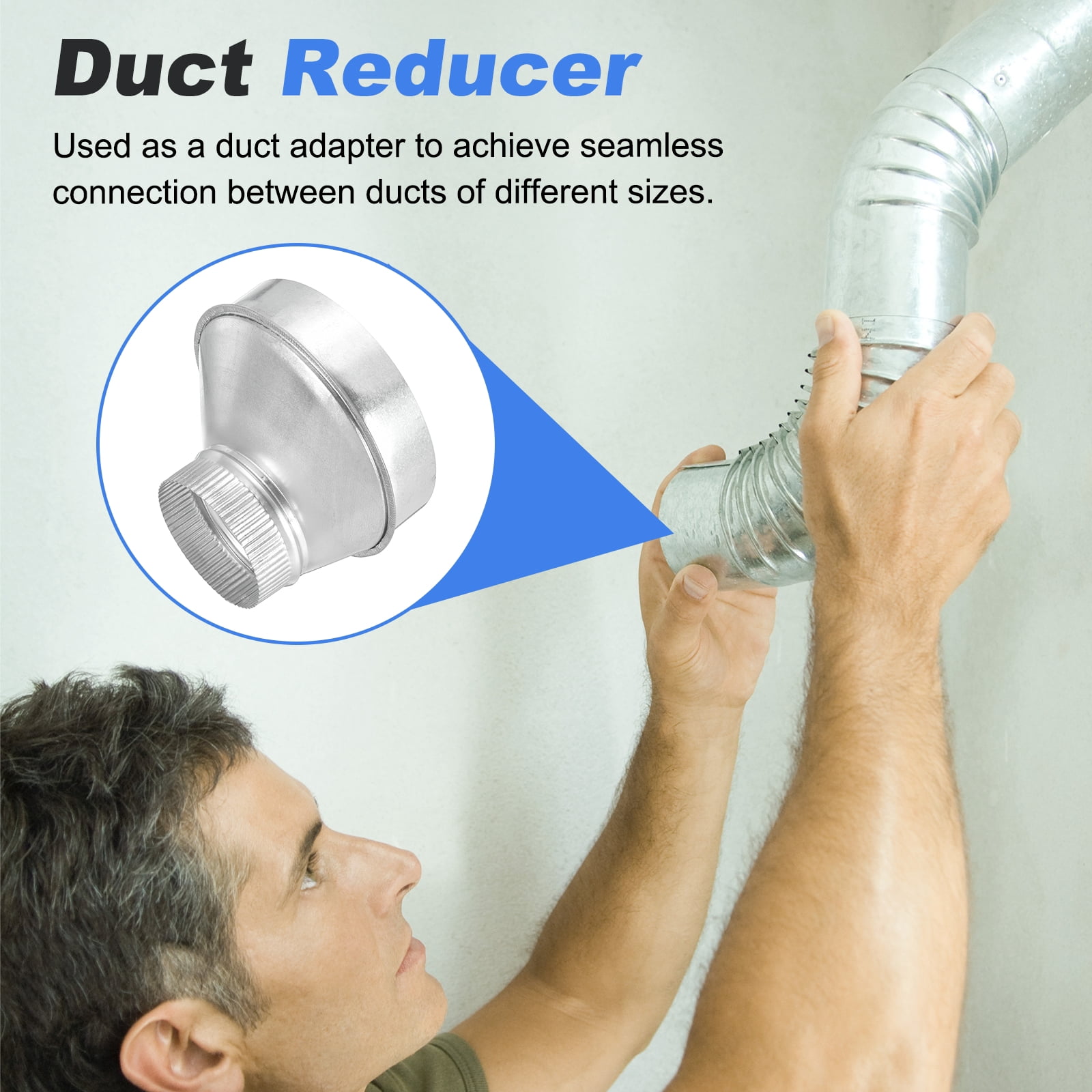 Uxcell 2 Pcs Eccentric Duct Reducer (7" to 4" ) - Galvanized Steel Crimped End Ducting Connector Increaser Round Air Duct Adapter Pipe Vent Inline Fitting for HVAC Ventilation, Silver