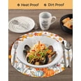 thumbnail image 3 of 13 Inch Round Placemats Set of 4, Fall Maple Leaf Non Slip Heat Insulation PP Table Mats, Thanksgiving Orange White Pumpkin Plaid Washable Place Mats for Kitchen Dining Party Table Decor, 3 of 7