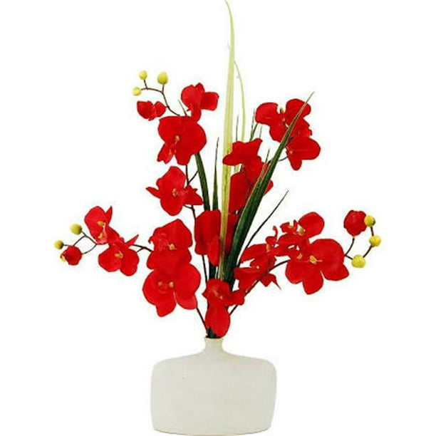 Designs by Lauren 16F26 Orchidées Phalaenopsis de 24 Po dans un Pot en Céramique à Col de Bouteille Blanc