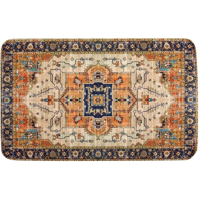 Oriental Persian Bathroom Rugs with Thicken Non-Slip Rubber Backing, Boho Turkish Tribal Vintage Traditional Soft Velvet Absorbent Foam Bath Mat Rug Machine Washable, Quick Drying 30"x18"