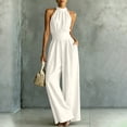 thumbnail image 5 of AJGRHE Women's Elegant Halter Jumpsuit Summer Cut Out Wide Leg Dressy Casual Romper Sleeveless Neck Jumpsuit Loose Wide Leg Elegant Waist Cinching Piece White L, 5 of 8