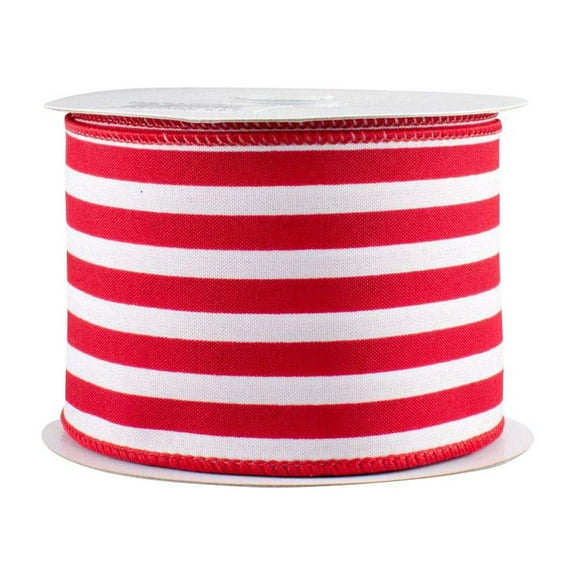 Red White Stripe Wired Ribbon - 2 1/2" x 10 Yards, Satin, Wreath, Memorial Day, 4th of July, Christmas, Valentine's Day, President's Day