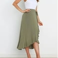 thumbnail image 3 of pbnbp Women's Summer Casual Midi Skirt Waist Belted Pleated Asymmetrical Ruffle Hem Solid Wrap Skirts, 3 of 4