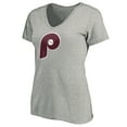 thumbnail image 2 of Women's Heathered Gray Philadelphia Phillies Cooperstown Collection Huntington Logo V-Neck T-Shirt, 2 of 3