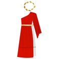 thumbnail image 5 of LiiYii Kids Girls Ancient Greek Princess Outfits One Shoulder Maxi Toga Dress with Wreath Headband Red 8, 5 of 7