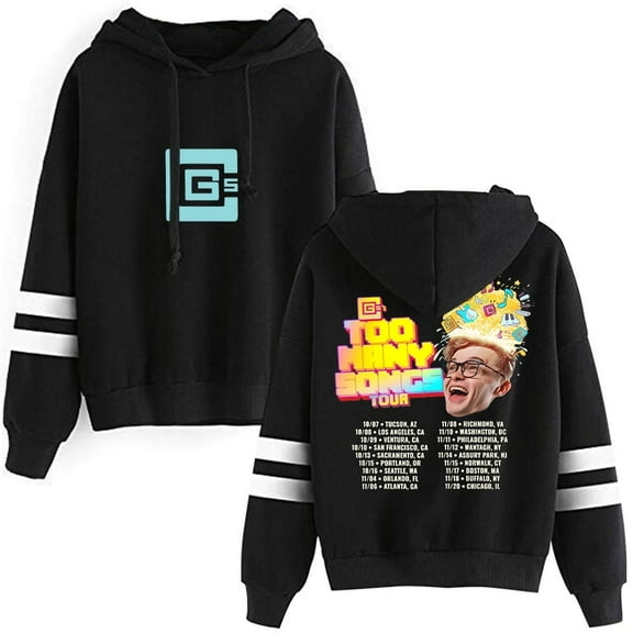 CG5 Merch Too Many Songs Tour Hoodie Unisex Pocketless Double Bar Sleeve Sweatshirt Fashion Pullover,L,Black