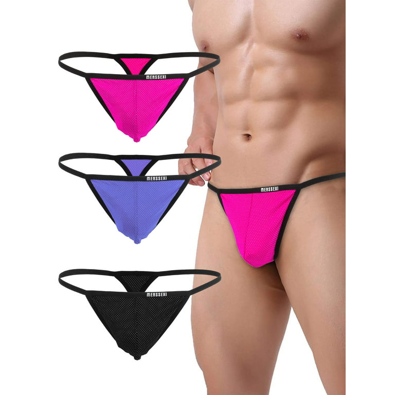 Deago 3 Pack Men's Ice Silk T-Back Thongs Sexy Low Rise G-String Briefs  Bulge Pouch Underwear (Multicolor, L) 