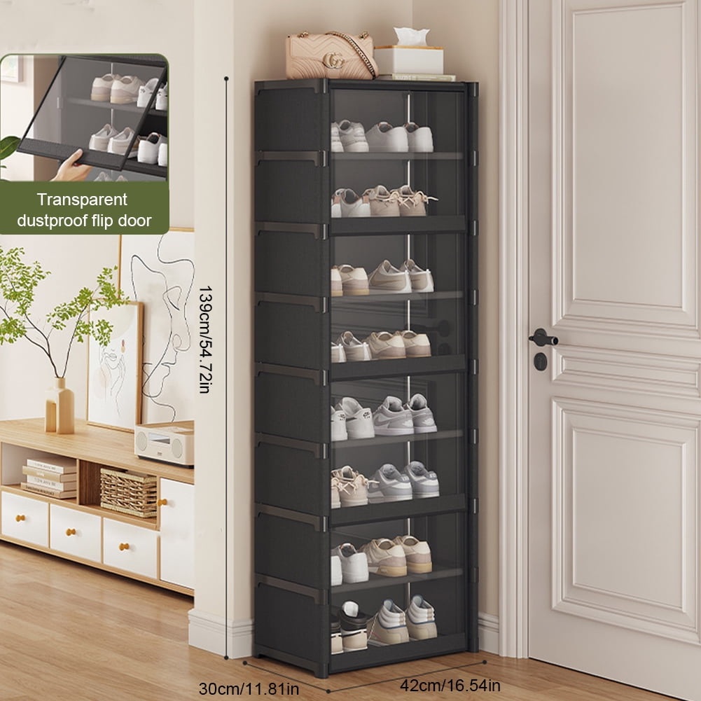 Yucurem Portable Shoe Rack with Covers, 9 Tiers Tall Shoe Rack Organizer, Large Capacity Dustproof Shoe Cabinet Closet, Entryway, Dorm, Bedroom & Hallway, 16.54x11.81x54.72inch